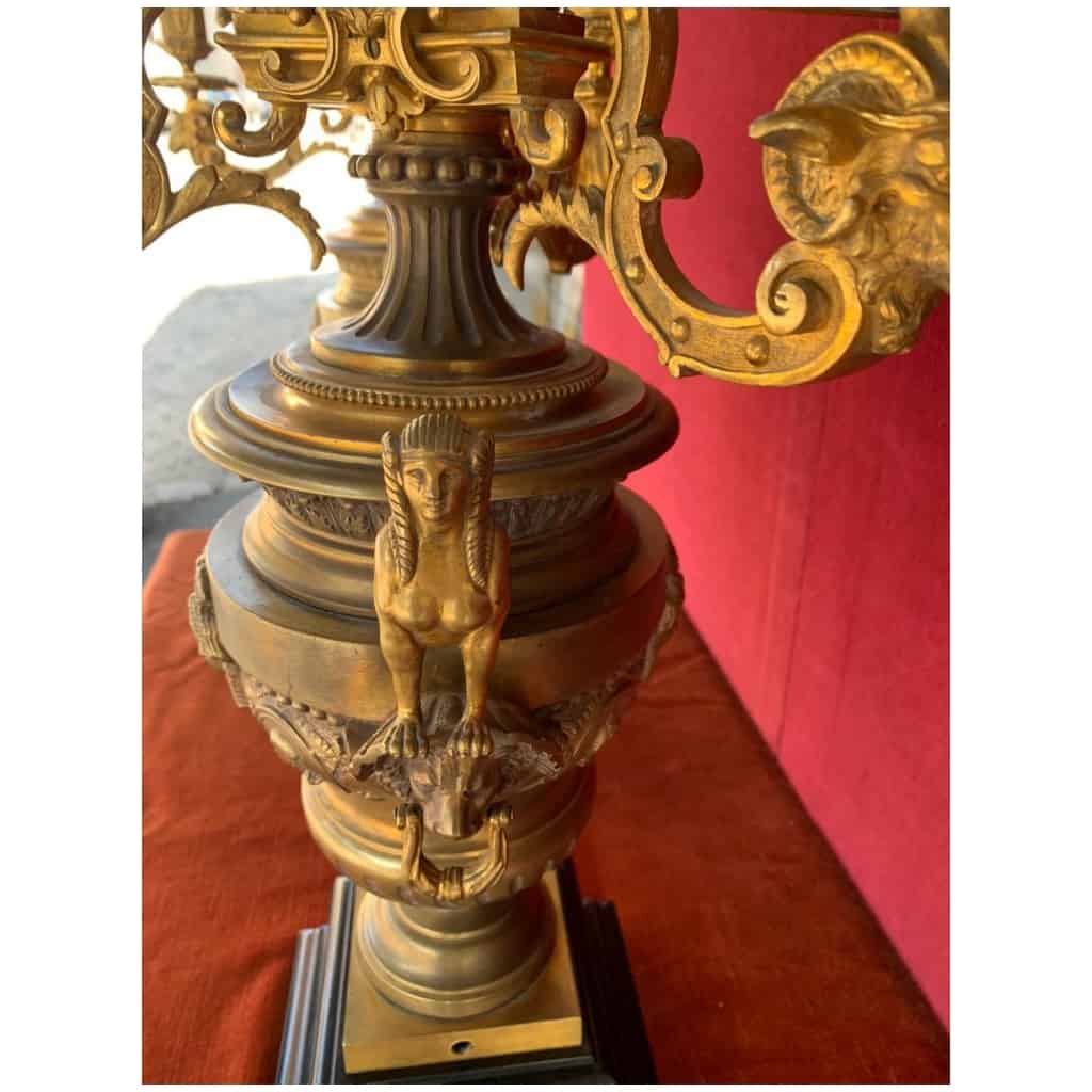 Paire de grands Candélabres en bronze doré XIXe siècle 4