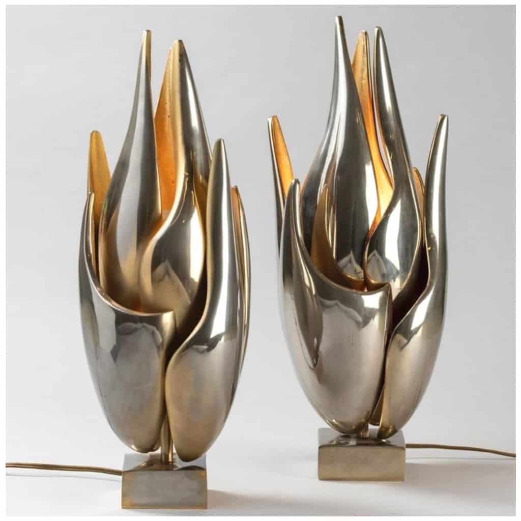 Pair of "Flame" lamps by Michel Armand 3