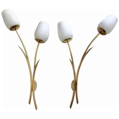 Pair of "Tulip" wall lights, Maison Arlus, 1950