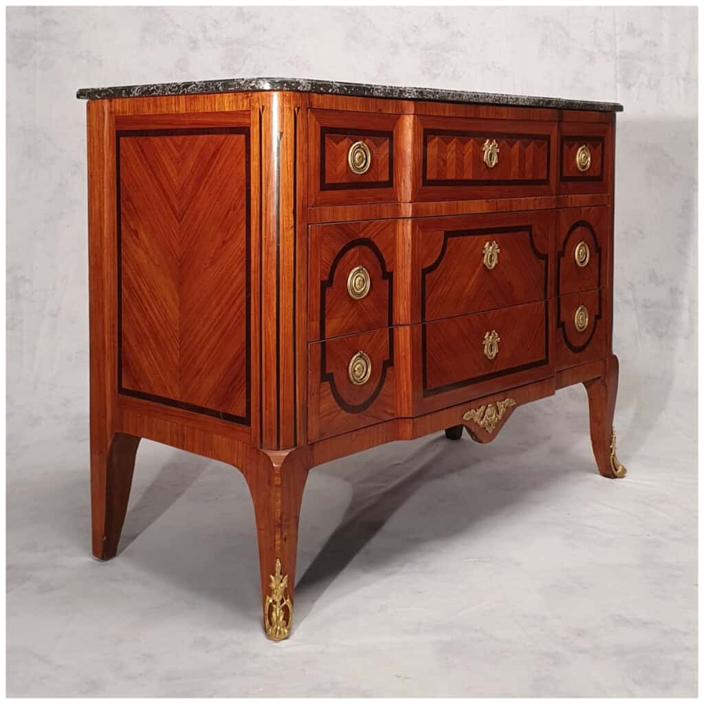 Louis XV Transition Commode, Louis XVI – Geometric Marquetry – Rosewood – 19th 5