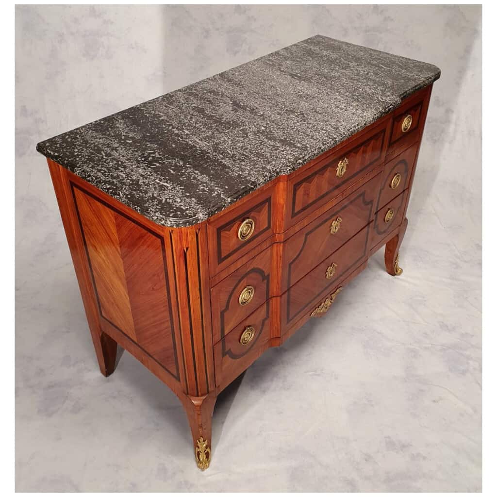 Louis XV Transition Commode, Louis XVI – Geometric Marquetry – Rosewood – 19th 6