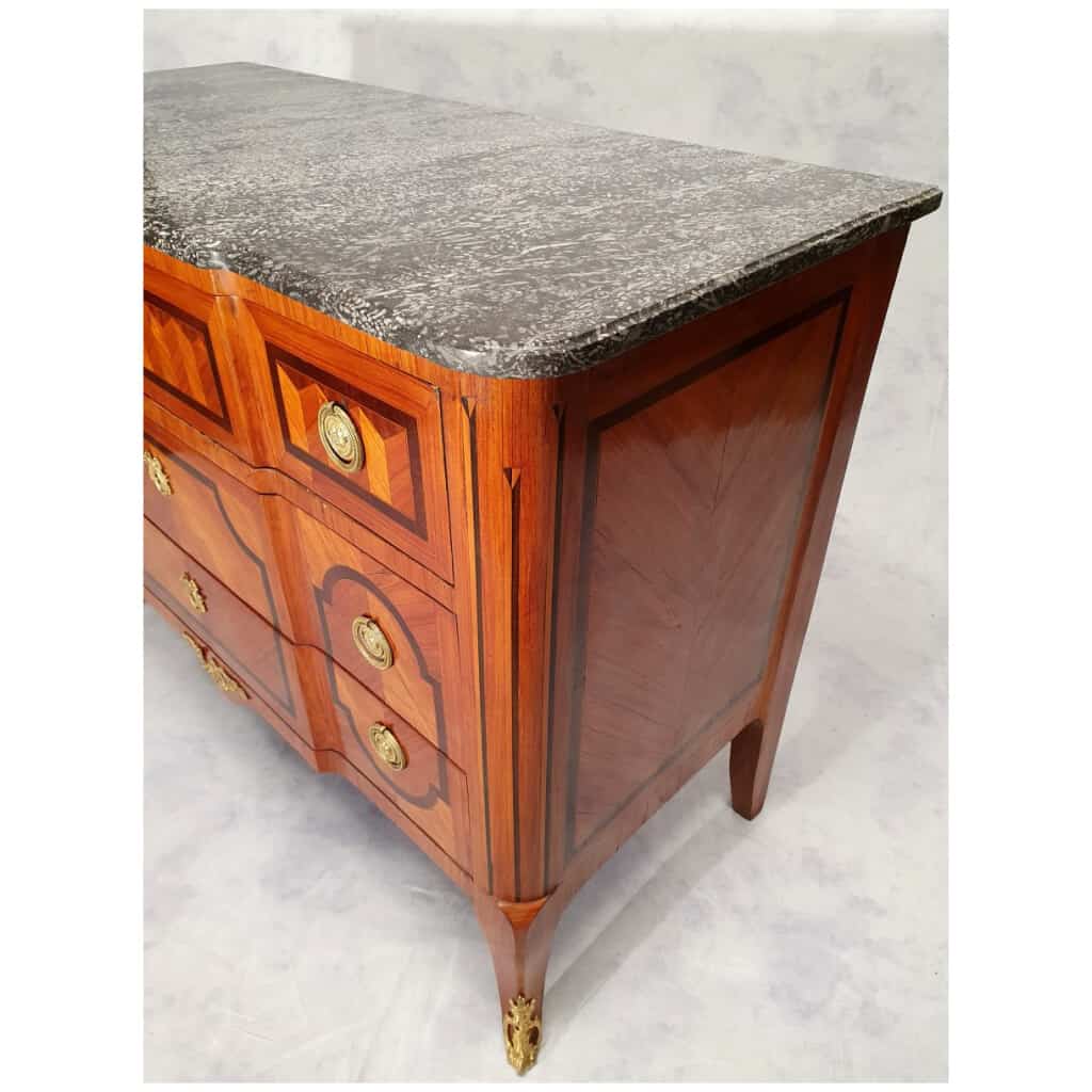 Louis XV Transition Commode, Louis XVI – Geometric Marquetry – Rosewood – 19th 9