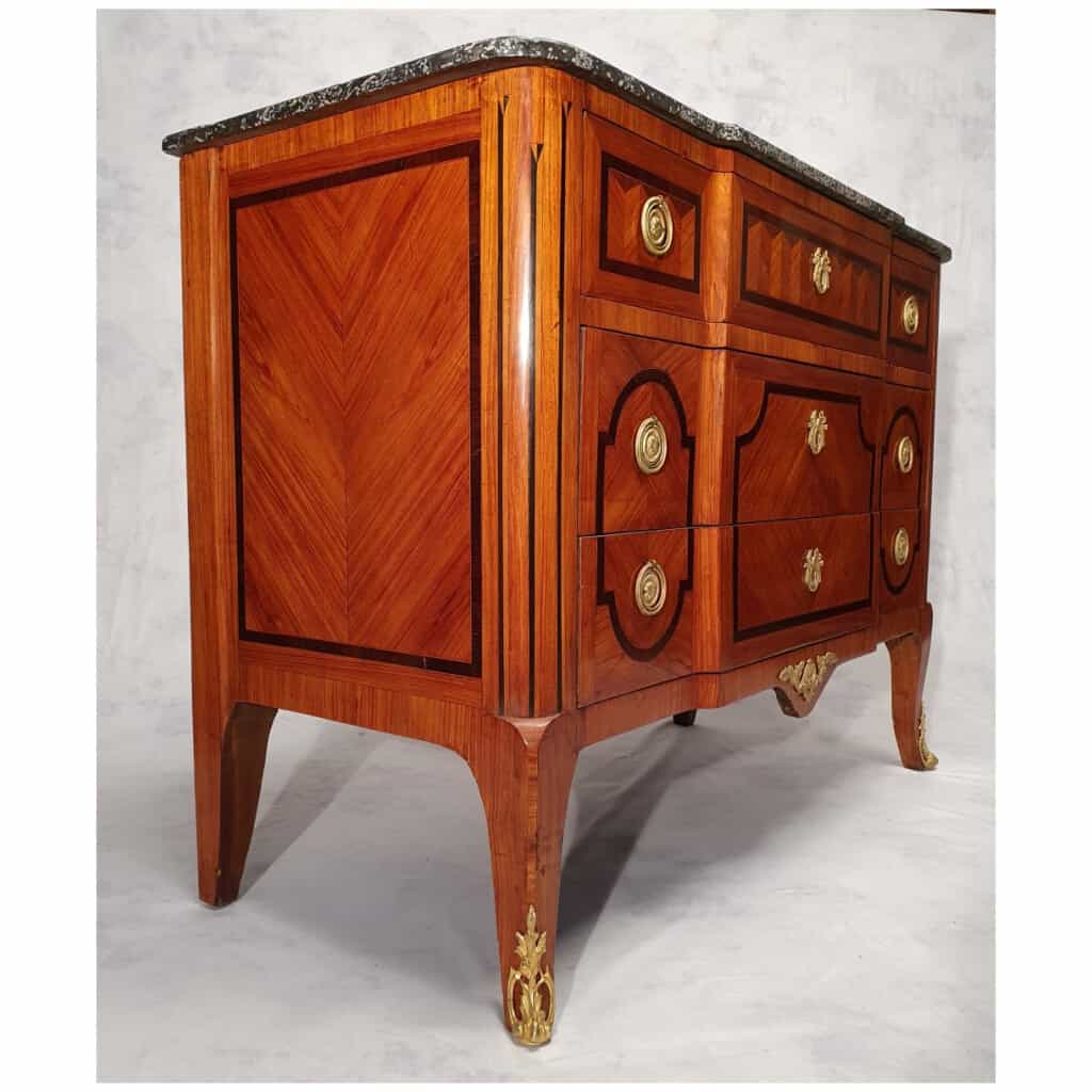 Louis XV Transition Commode, Louis XVI – Geometric Marquetry – Rosewood – 19th 8