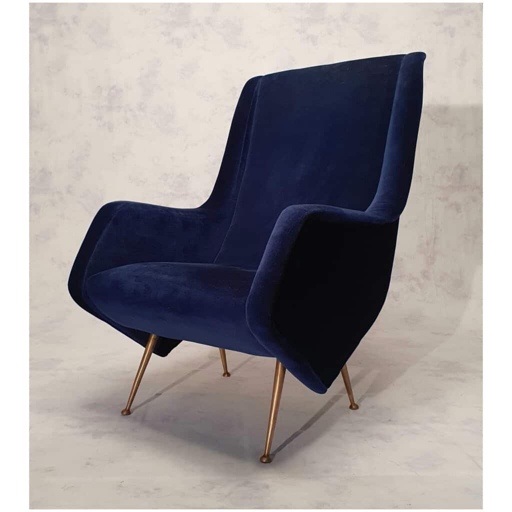 Paire De Fauteuils Italiens – Aldo Morbelli Pour Isa Bergamo – Bleu Nuit – Ca 1950 6