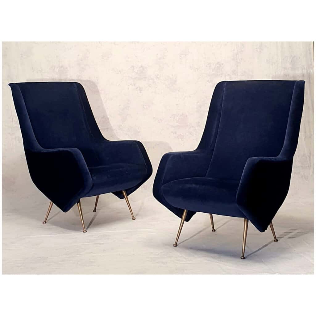 Paire De Fauteuils Italiens – Aldo Morbelli Pour Isa Bergamo – Bleu Nuit – Ca 1950 3