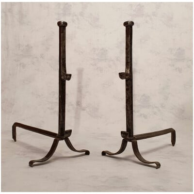 Pair Of Andirons Louis XIII Style - Wrought Iron - 19th 3