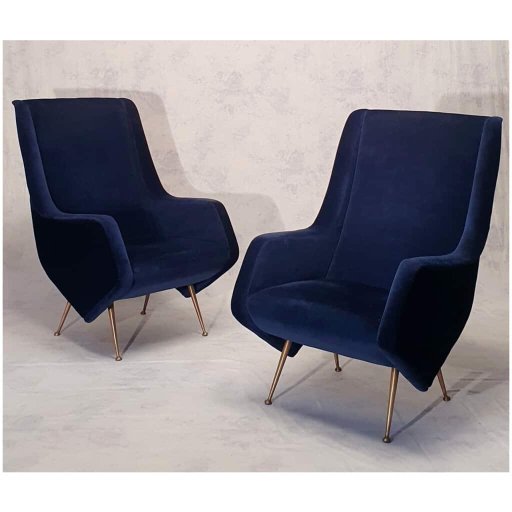 Paire De Fauteuils Italiens – Aldo Morbelli Pour Isa Bergamo – Bleu Nuit – Ca 1950 4