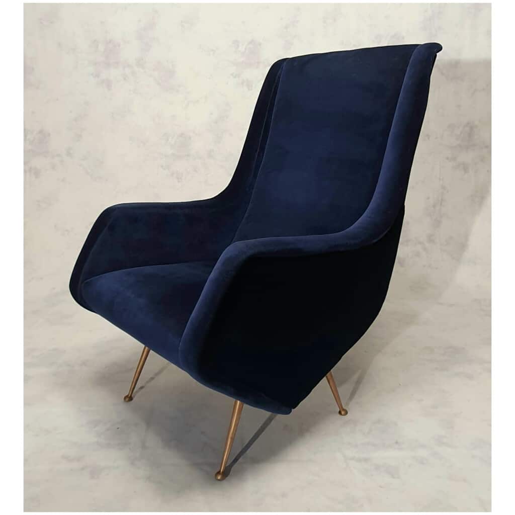 Paire De Fauteuils Italiens – Aldo Morbelli Pour Isa Bergamo – Bleu Nuit – Ca 1950 9