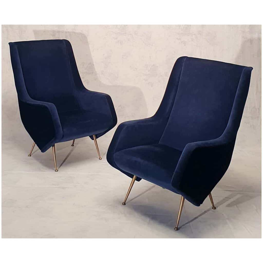 Paire De Fauteuils Italiens – Aldo Morbelli Pour Isa Bergamo – Bleu Nuit – Ca 1950 5