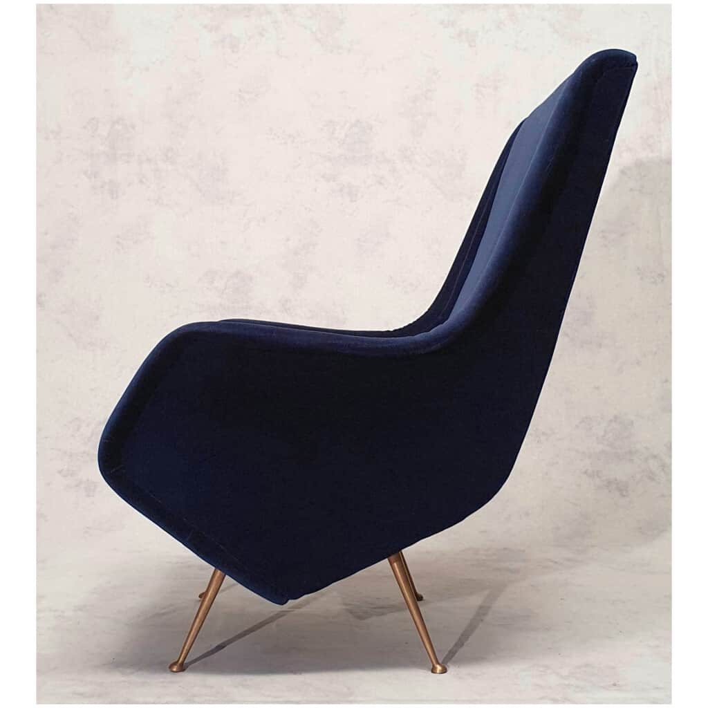 Paire De Fauteuils Italiens – Aldo Morbelli Pour Isa Bergamo – Bleu Nuit – Ca 1950 10