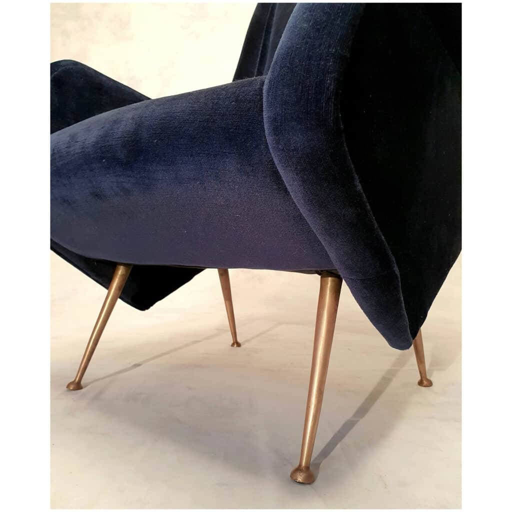 Paire De Fauteuils Italiens – Aldo Morbelli Pour Isa Bergamo – Bleu Nuit – Ca 1950 12