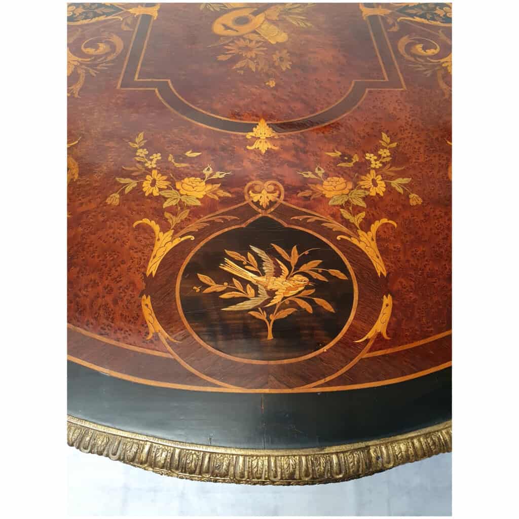 Table Violonnée Époque Napoléon III – Riche Marqueterie – Poirier Noirci – 19ème 10