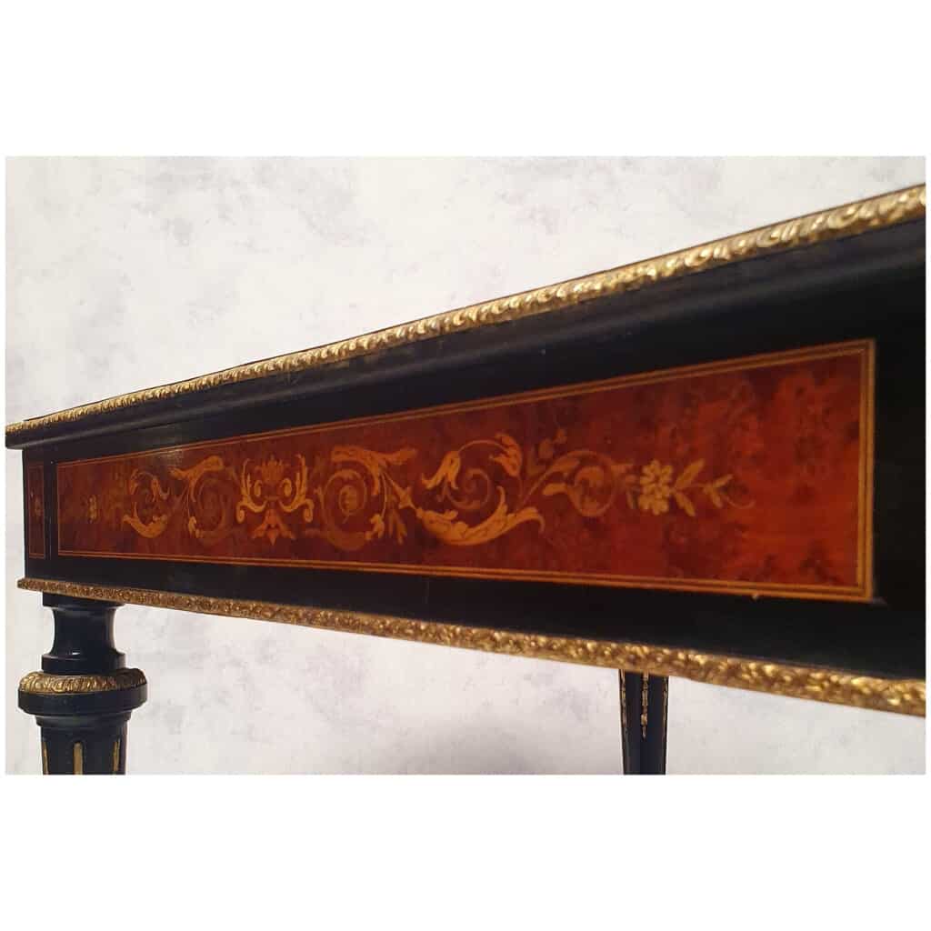 Table Violonnée Époque Napoléon III – Riche Marqueterie – Poirier Noirci – 19ème 13