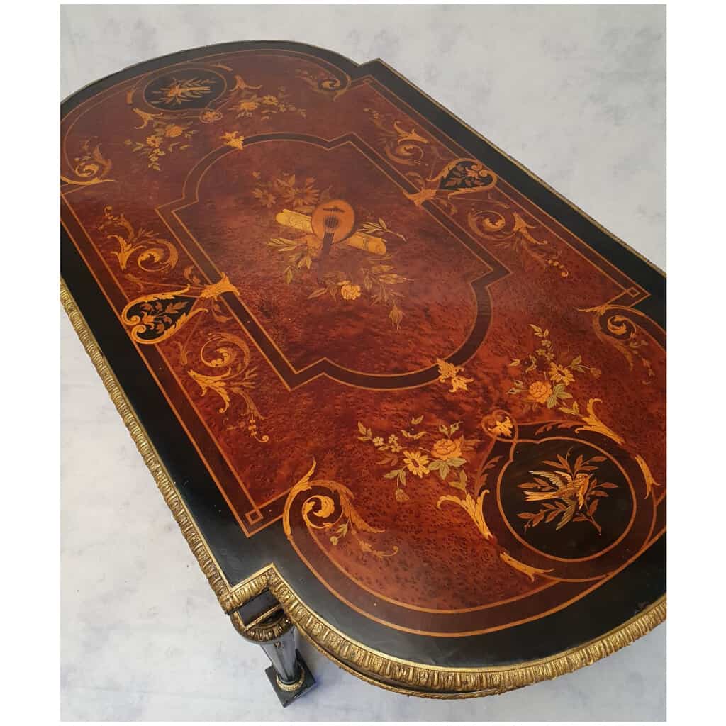 Table Violonnée Époque Napoléon III – Riche Marqueterie – Poirier Noirci – 19ème 7