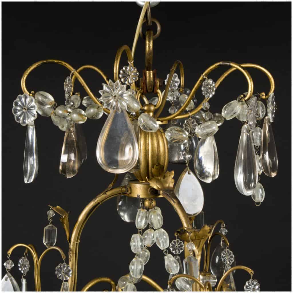Cage chandelier with leaves in gilded bronze with pendants, XIXe 5
