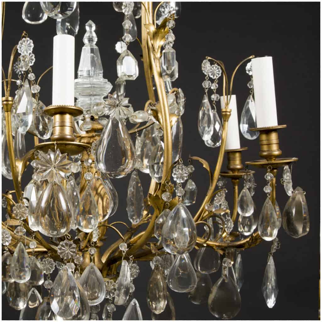 Cage chandelier with leaves in gilded bronze with pendants, XIXe 6