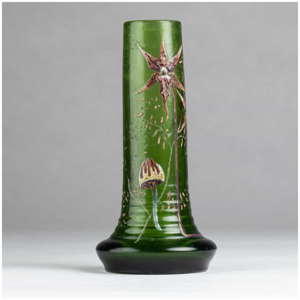 Emile Gallé (1846-1904), tapered glass vase decorated with orchids and mushrooms, XIXe 7