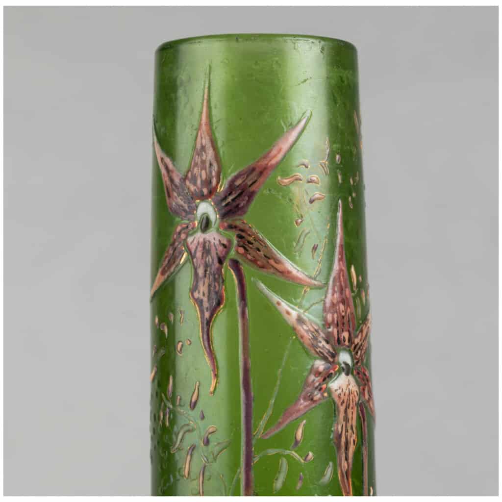 Emile Gallé (1846-1904), tapered glass vase decorated with orchids and mushrooms, XIXe 8