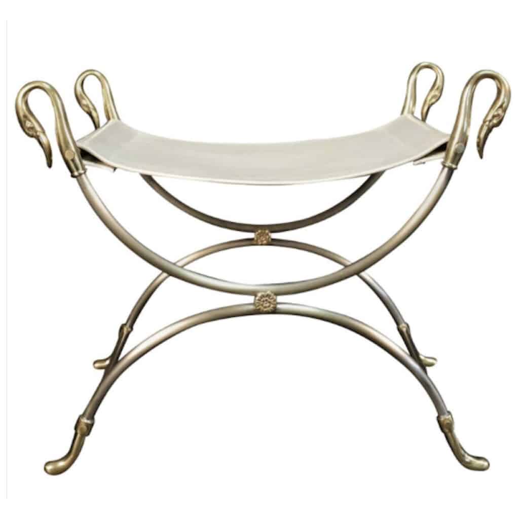 1970 Curule stool in gilded and silvered bronze "Swans" model from Maison Charles. 3