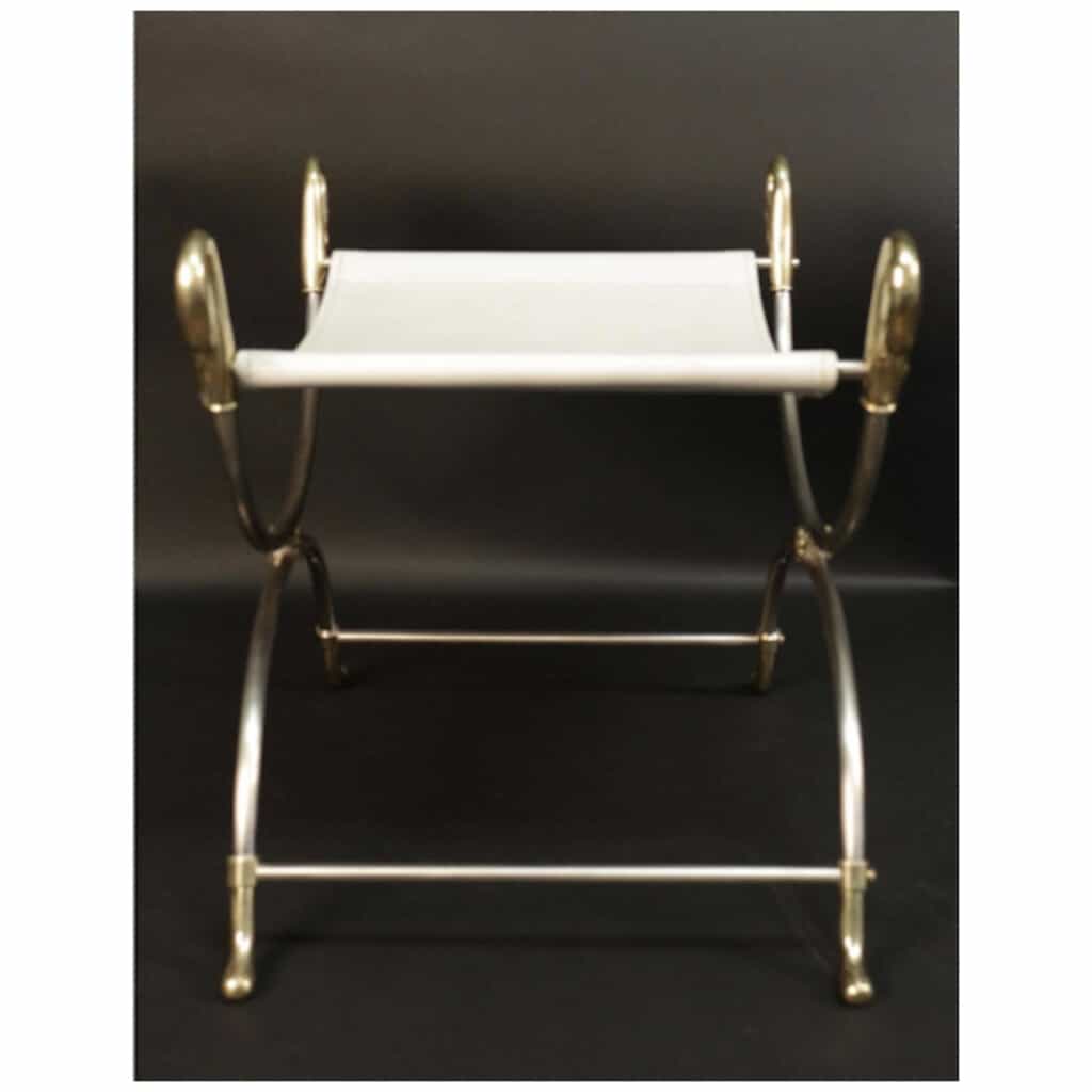 1970 Curule stool in gilded and silvered bronze "Swans" model from Maison Charles. 6