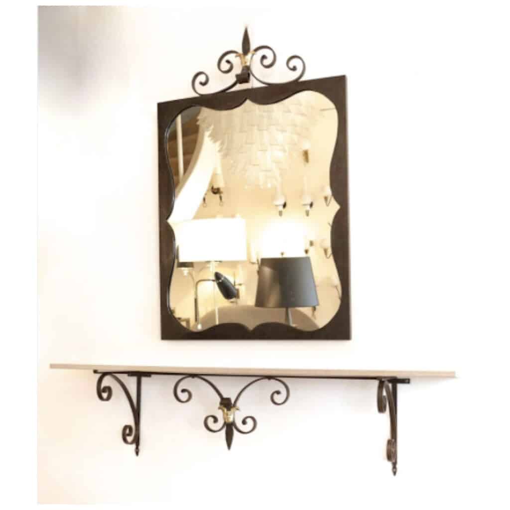 Console in wrought iron and gilded brass from Maison Honoré from the 60s with matching mirror. 6