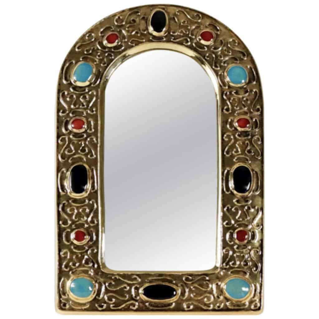 « Miroir bijou » en céramique émaillée dorée datant des années 1960 par François Lembo. 3