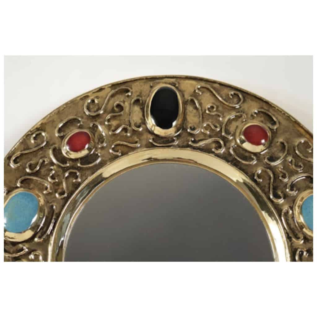 « Miroir bijou » en céramique émaillée dorée datant des années 1960 par François Lembo. 4