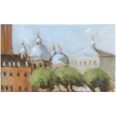 Oil painting entitled "San Marco, the Basilica, Venice" by the painter Isabelle Delannoy