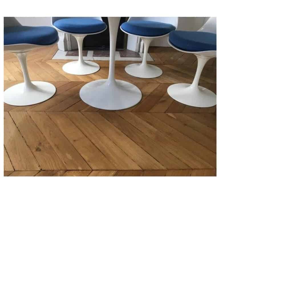 Eero Saarinen & Knoll, 4 Blue Swivel Tulip Chairs 6