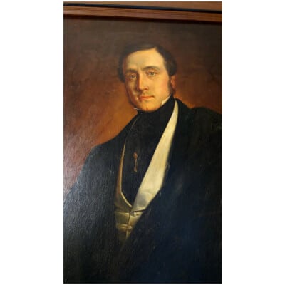 grand portrait d’homme, peinture à l’huile sur toile du XIXème siècle , encadré