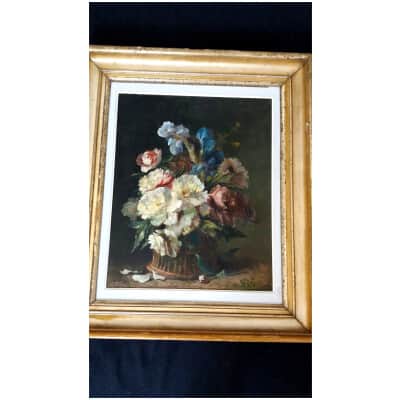Huile sur toile bouquet de fleurs. 1ère moitié XIXème siècle