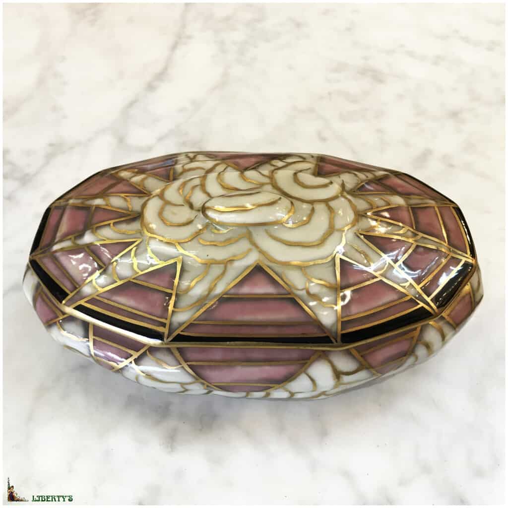 Bonbonnière art-deco porcelaine E. Tharaud, 17 cm x 10.5 cm (Deb. XXe) 3