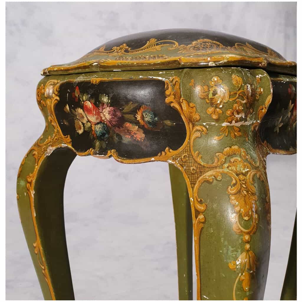 Table Coffret Style Louis XV – Vénitien – Bois Peint – 19ème 13