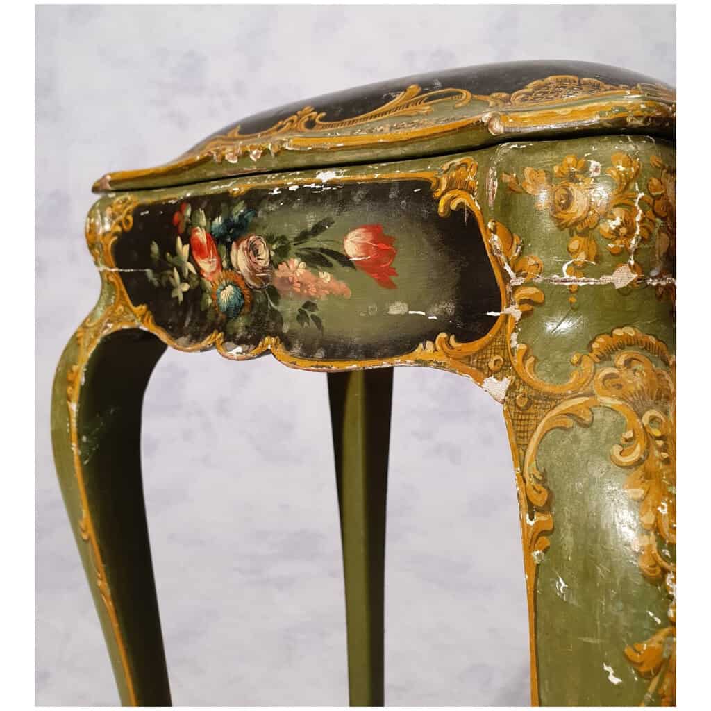 Table Coffret Style Louis XV – Vénitien – Bois Peint – 19ème 11