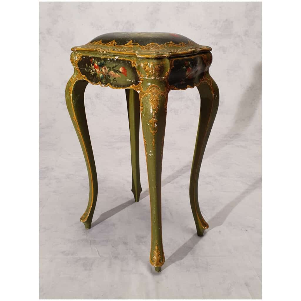Table Coffret Style Louis XV – Vénitien – Bois Peint – 19ème 3