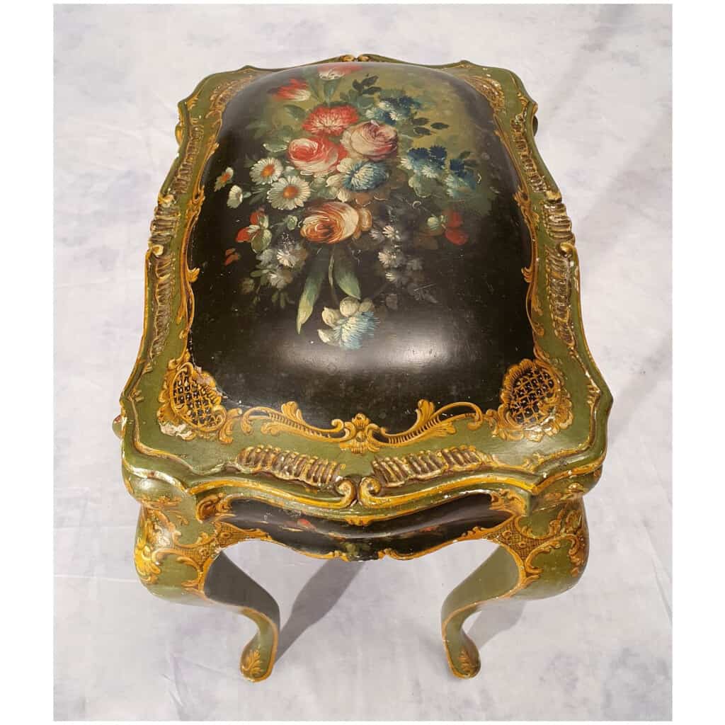 Table Coffret Style Louis XV – Vénitien – Bois Peint – 19ème 9