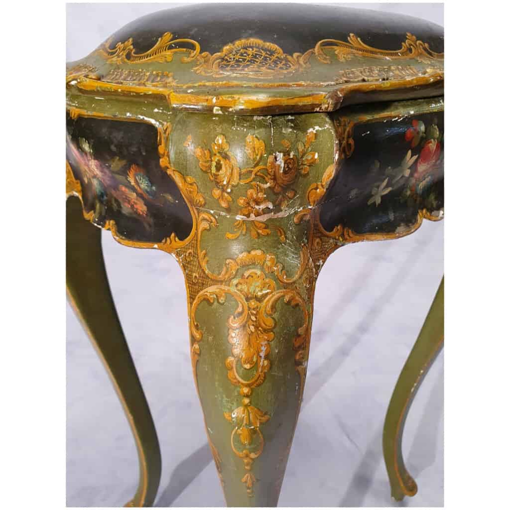 Table Coffret Style Louis XV – Vénitien – Bois Peint – 19ème 12