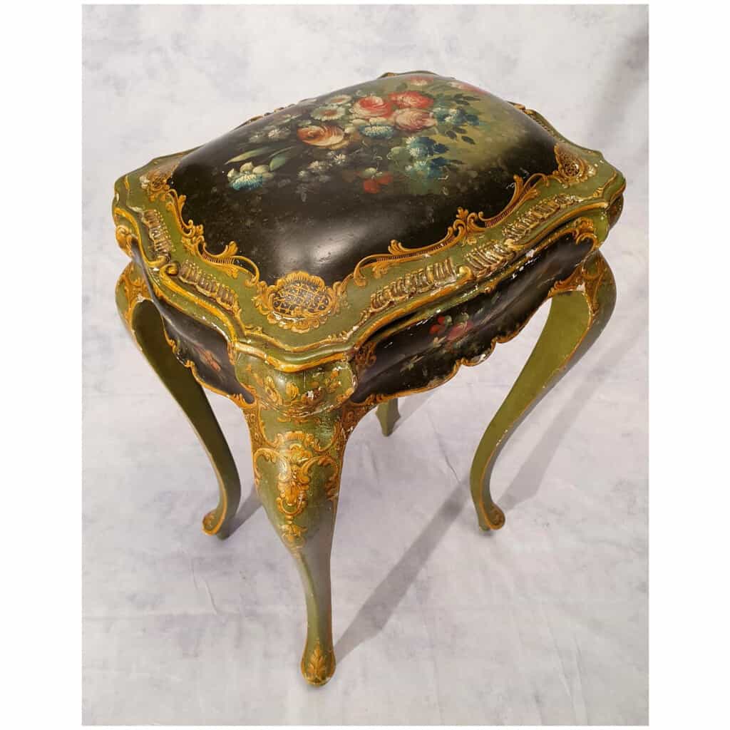 Table Coffret Style Louis XV – Vénitien – Bois Peint – 19ème 10