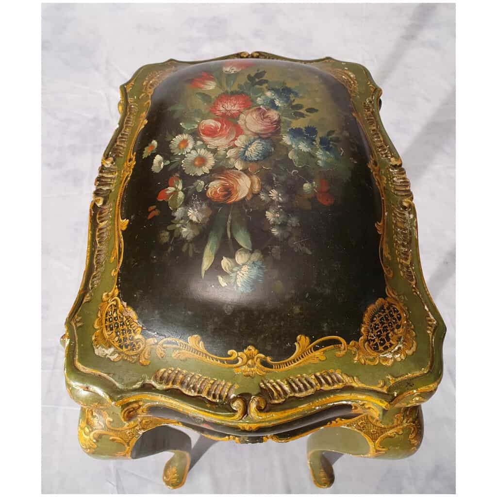 Table Coffret Style Louis XV – Vénitien – Bois Peint – 19ème 8