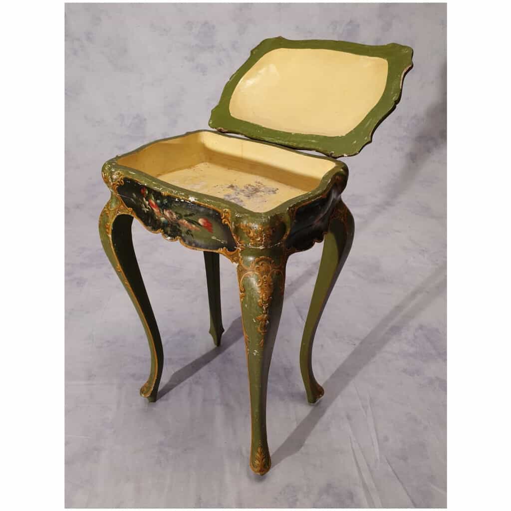 Table Coffret Style Louis XV – Vénitien – Bois Peint – 19ème 5