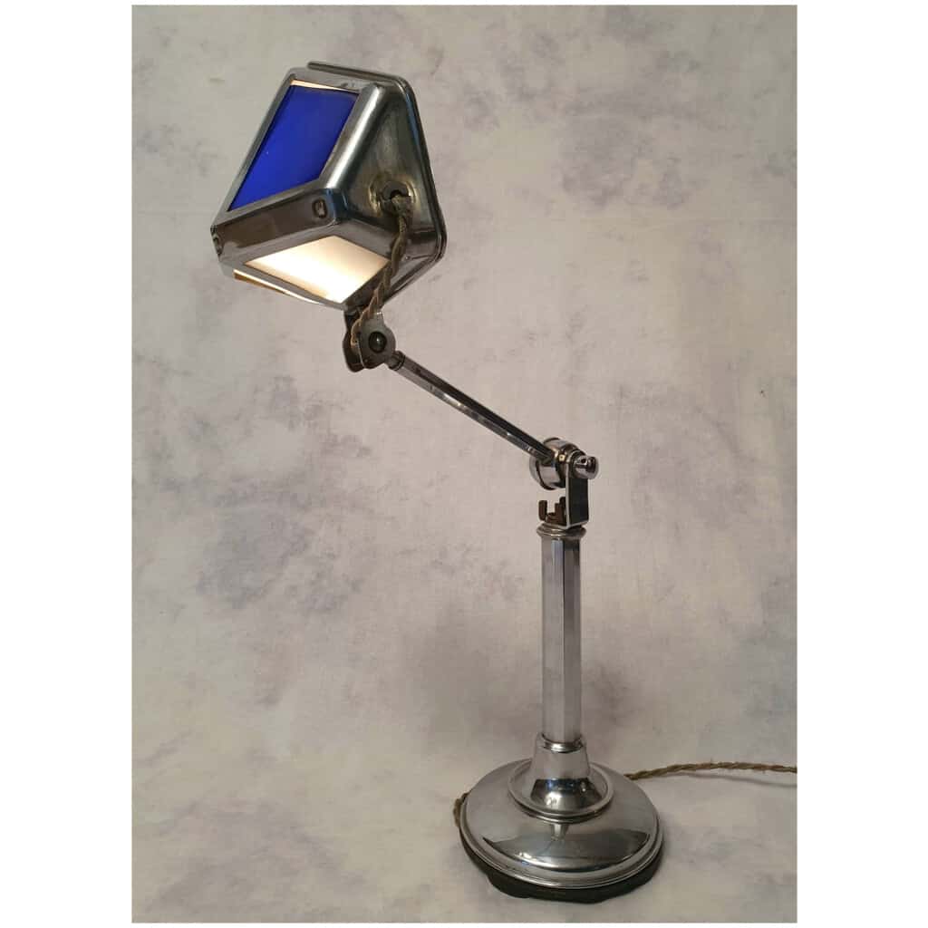 Lampe De Bureau Pirouett – Époque Art Déco – Verre Et Aluminium – Ca 1930 6