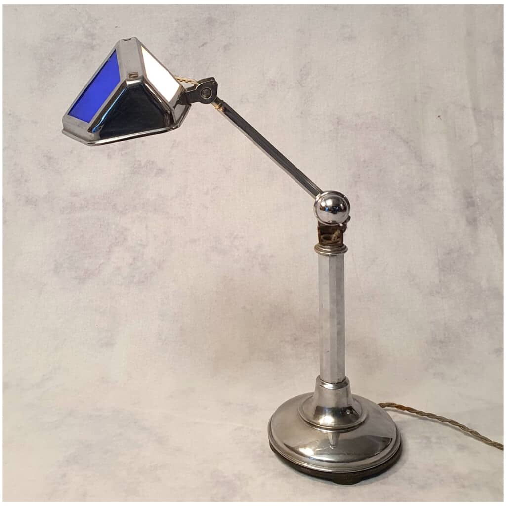 Lampe De Bureau Pirouett – Époque Art Déco – Verre Et Aluminium – Ca 1930 9