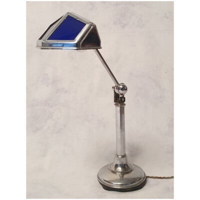Lampe De Bureau Pirouett – Époque Art Déco – Verre Et Aluminium – Ca 1930