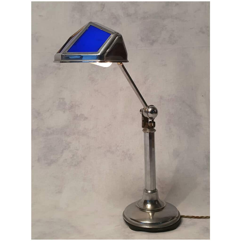 Lampe De Bureau Pirouett – Époque Art Déco – Verre Et Aluminium – Ca 1930 4