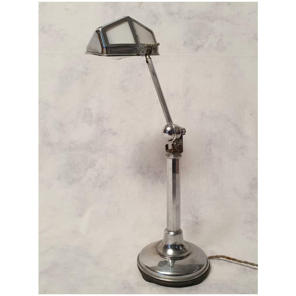 Lampe De Bureau Pirouett – Époque Art Déco – Verre Et Aluminium – Ca 1930 7