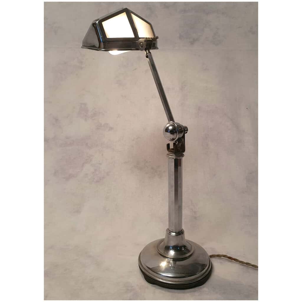 Lampe De Bureau Pirouett – Époque Art Déco – Verre Et Aluminium – Ca 1930 8