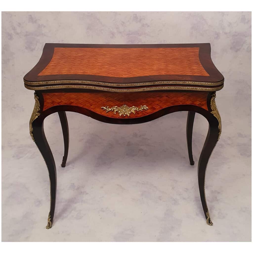 Louis XV Napoleon III Game Table - Marquetry - Rosewood & Rosewood - 19th 4