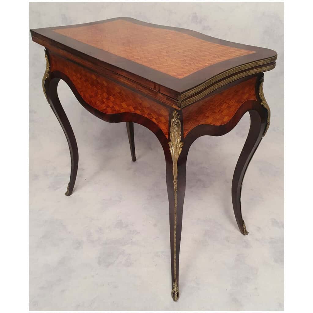 Louis XV Napoleon III Game Table - Marquetry - Rosewood & Rosewood - 19th 11