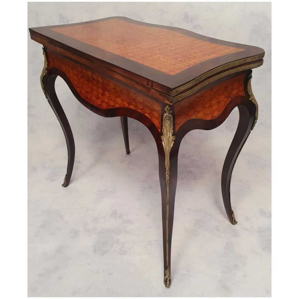 Table à Jeux Louis XV Napoléon III – Marqueterie – Bois De Rose & Palissandre – 19ème 11