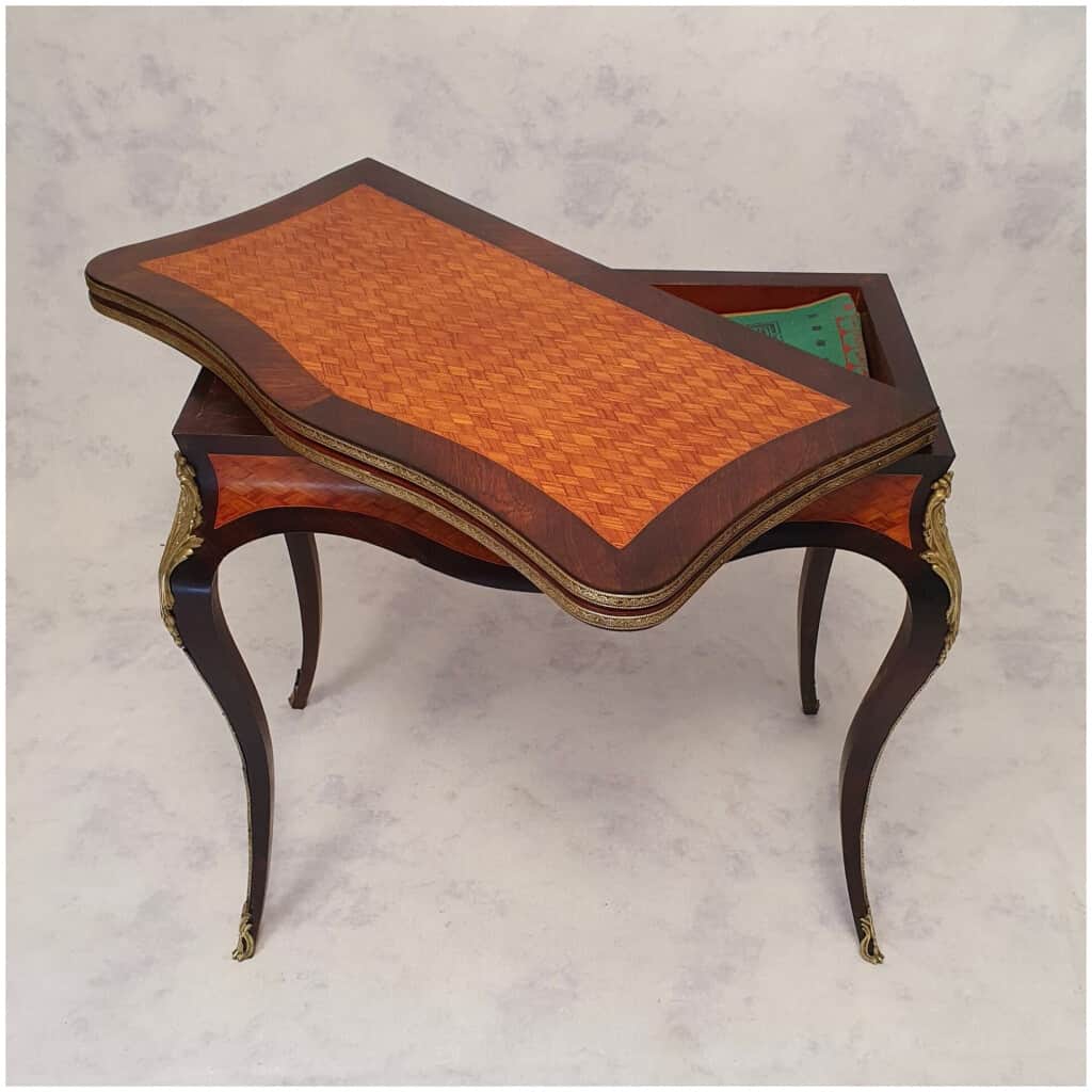 Louis XV Napoleon III Game Table - Marquetry - Rosewood & Rosewood - 19th 5